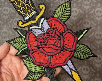 Tattoo Style Rose & Dagger Patch