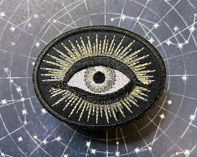 Handmade Radiating All Seeing Eye Iron-On Patch GRAY