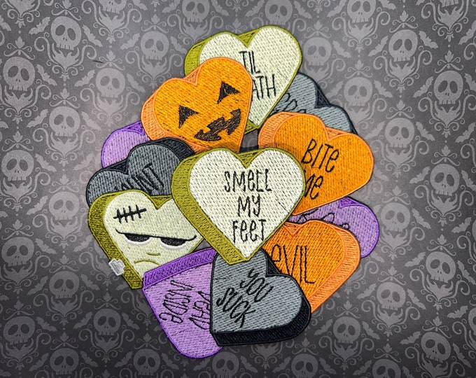 Full Set of Halloween Candy Conversation Heart Iron-On Patchs