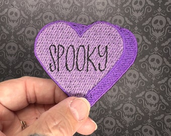 Spooky Halloween Candy Conversation Heart Iron-On Patch
