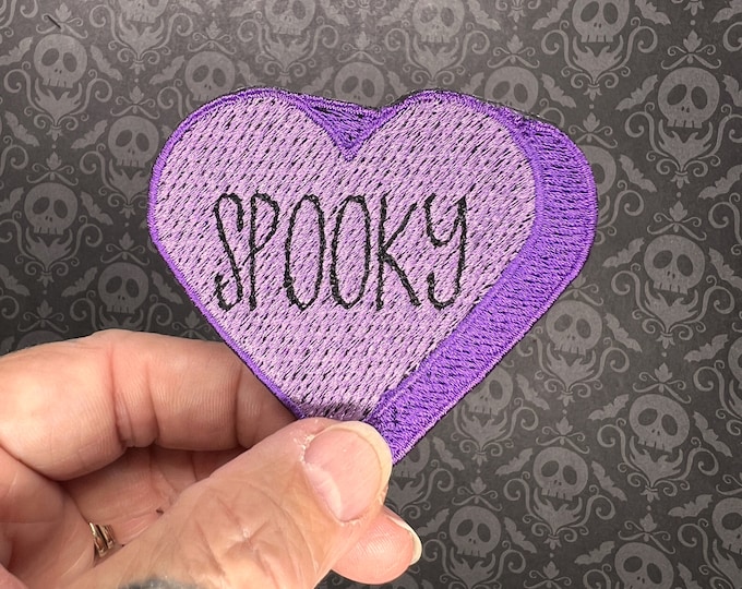 Spooky Halloween Candy Conversation Heart Iron-On Patch