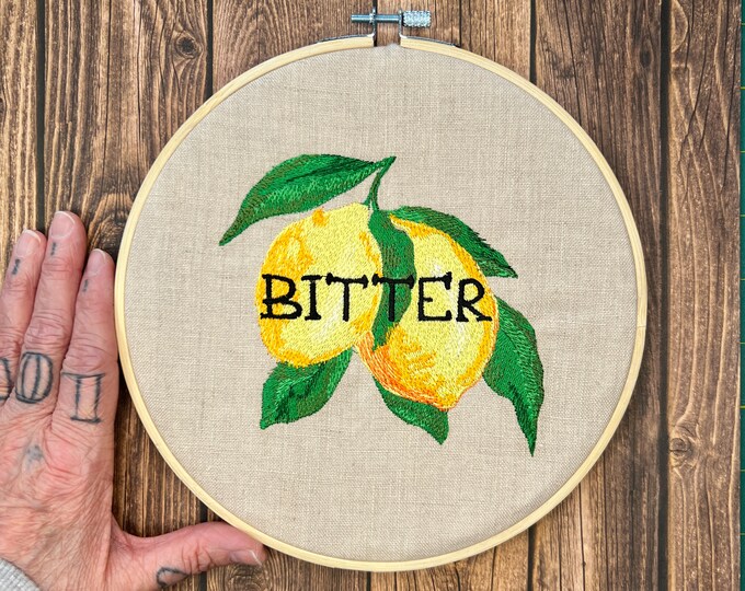 Bitter, Embroided Wall Art, Ready to Hang