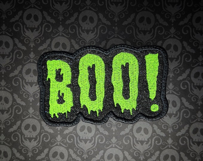 Green Oozing Big Bold BOO! Iron On Patch