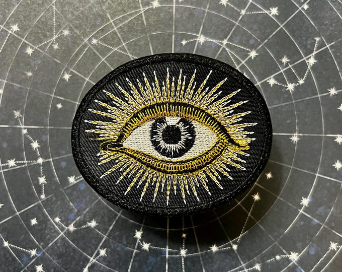 Handmade Radiating All Seeing Eye Iron-On Patch Gold with White