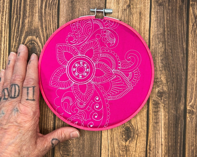 Paisley, Embroided Wall Art, Ready to Hang