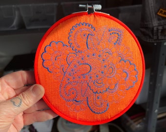 Paisley, Embroided Wall Art, Ready to Hang