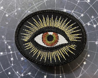 Handmade Radiating All Seeing Eye Iron-On Patch Brown/Green