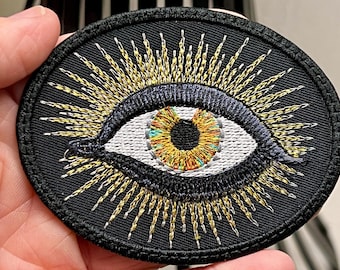Handmade Radiating All Seeing Eye Iron-On Patch Golden Hazel