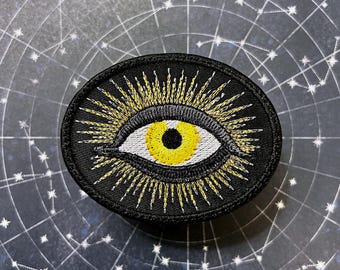 Handmade Radiating All Seeing Eye Iron-On Patch YELLOW