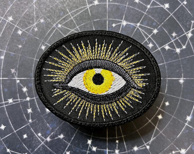 Handmade Radiating All Seeing Eye Iron-On Patch YELLOW