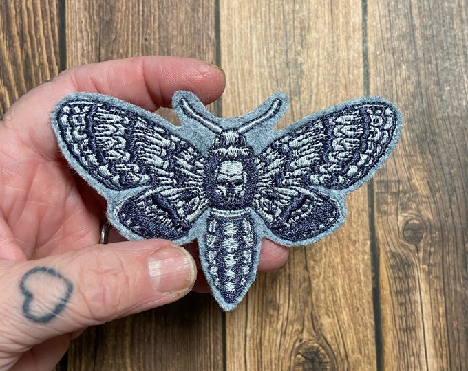 Handmade Deaths Head Moth Patch, Iron-On