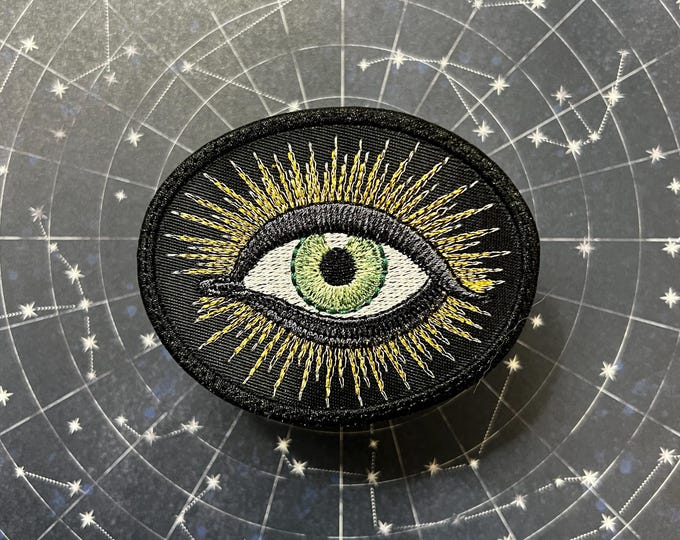 Handmade Radiating All Seeing Eye Iron-On Patch Green