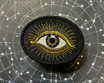 Handmade Radiating All Seeing Eye Iron-On Patch GOLD