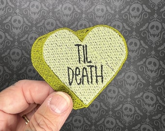 Til Death Halloween Candy Conversation Heart Iron-On Patch