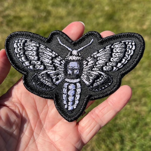 Black & White Deaths Head Moth Patch, Handmade