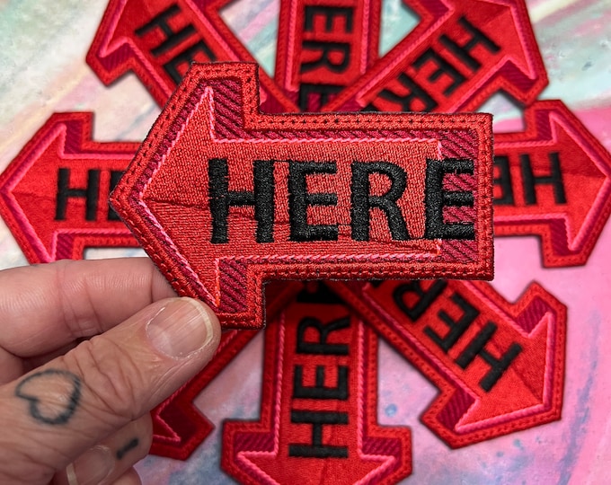 Handmade HERE Arrow Iron-On Patch