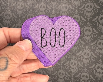 Boo Halloween Candy Conversation Heart Patch, Iron-On