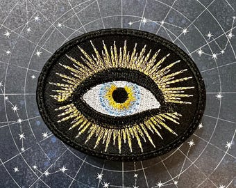 Handmade Radiating All Seeing Eye Iron-On Patch Blue/Golden