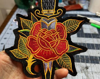 B-GRADE Tattoo Style Rose & Dagger Patch