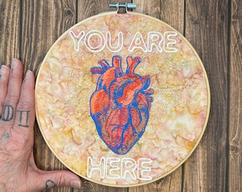 You Are Here, Embroided Wall Art, Ready to Hang