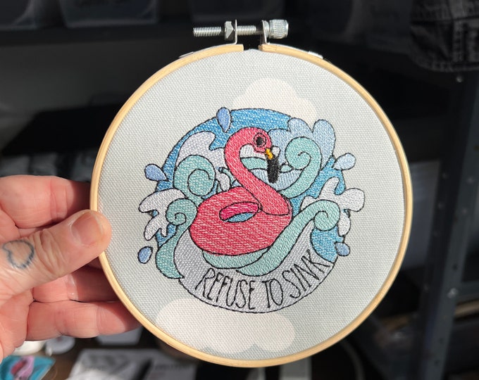 Refuse To Sink, Embroided Wall Art, Ready to Hang