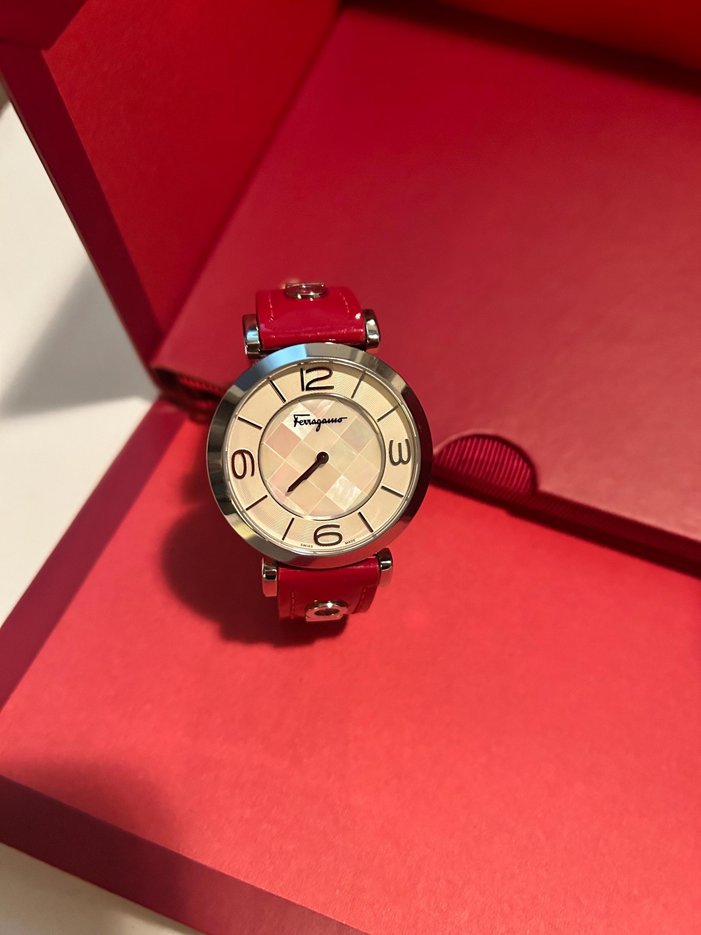 Salvatore Ferragamo Womens Gancino Deco SS With Red Patent Leather Band Etsy Canada
