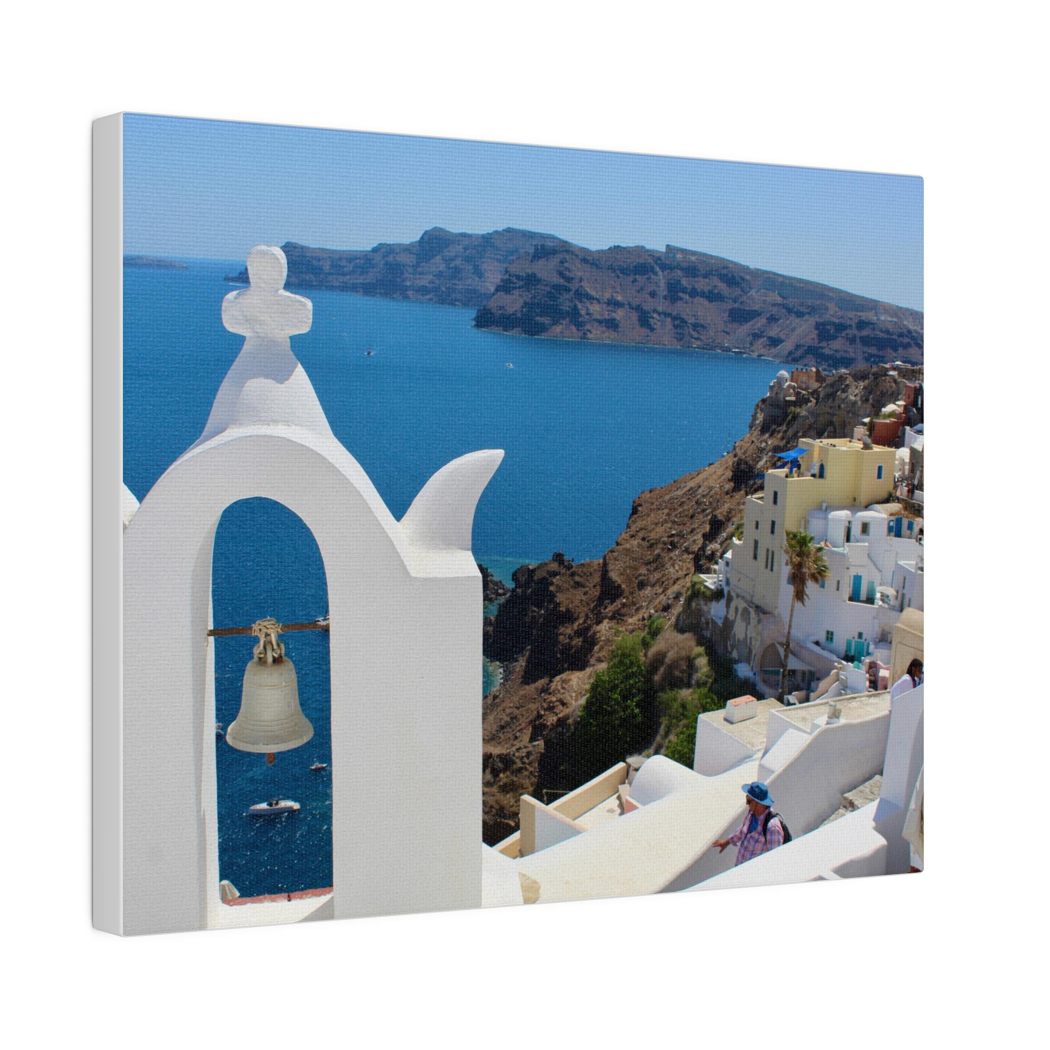 サントリーニ島の崖と海を見下ろす鐘楼 - ギリシャ沿岸の壁画 - Etsy 日本