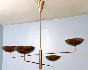 Mid Century Italian Brass Curved Pendant Light | Sputnik Chandelier Linear Light | Mid century Modern Antique Brass Sputnik Chandelier Light