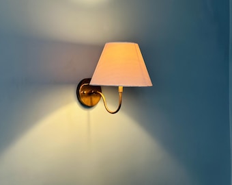 Raw Brass Wall Sconce | Brass Light With Linen | Multiple Finishes | Scoop Sconce | Black Wall Light | Bathroom Vanity Sconce Lighting