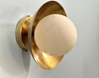 Mid Century Brass Wall Lighting | Raw Brass Wall Globe Lamp Vanity Light Fixture | Wall Sconce , Wall Lamp , Wall Light , Small Wall