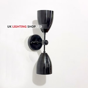 Mid-Century Industrial Black Brass Wall Light | Modern Black Double Cone Wall Sconce | Minimalist Hardwired Fixture For Hallway or Vanity