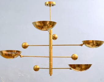 6 Light Mid Century Brass Pendant Light | Brass Pendant Light | Ceiling Light | Art Deco | Hanging Fixture | Modern Pendant Light