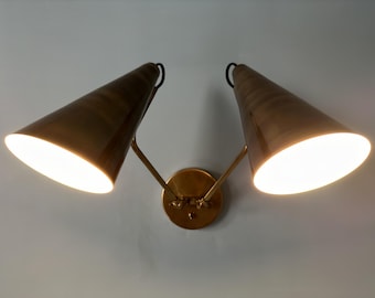 2 Light Mid Century Antique Brass | Clemente Double Sconce | Antique Brass Wall Lamp | Handcrafted Double Sconce | Double Well Sconce