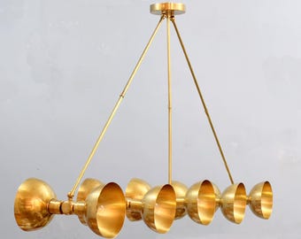 10 Light Mid Century Modern Raw Brass | Pendant Light | Sputnik Light | Ceiling Light | 10 Light Dining Table Lamp
