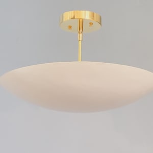 Mid Century Brass Disk Chandelier: 1950&#39;s Flushmount Light Fixture