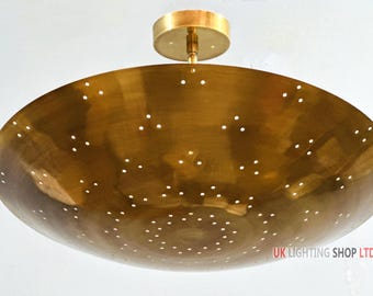 6 Light Elegant Perforered Ceiling Flushmount Light - Pendant Mid Century Modern Raw Brass Sputnik Chandelier light Fixture - Flush Mount