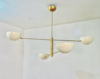 4 Arms Light Curved Shade Sputnik Light Black Brass - Mid Century Ceiling Pendant Light Chandelier - Sputnik Light Fixture