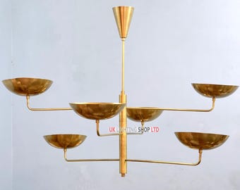 6 Curved Pendant Light | Sputnik Chandelier Linear Light | Mid century Modern Raw Brass Sputnik Chandelier Light | Brass Modern Ceiling