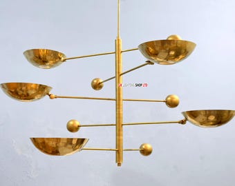 6 Light Mid Century Italian Brass Sputnik | Mid Century Modern Raw Brass | Sputnik Chandelier Light | Pendant Light | Ceiling Light Fixture