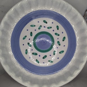 Vintage Caleca Italian Hand-painted Ceramic Quiche Dish - Pattern CAA58 - Retro Italian Pie Plate Blue Green