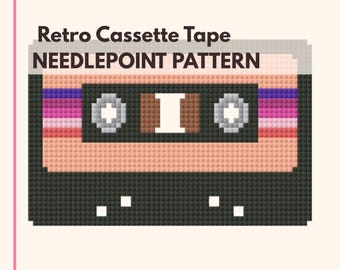 Cassette Tape Needlepoint Chart PDF Retro Groovy Music Chart Vintage Audio Design Instant Download