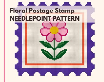 Flower Postage Stamp Groovy Funky Needlepoint Chart Digital Download Pattern Beginner Friendly Floral