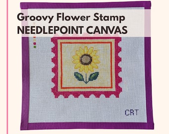 Needlepoint Canvas Groovy Flower Stamp 4/4 Hand Painted Easy Ornament Wall Hanging