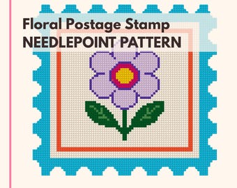 Flower Postage Stamp Groovy Funky Needlepoint Chart Digital Download Pattern Beginner Friendly Floral