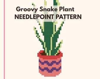 Groovy Snake Plant Lover Needlepoint Chart Digital Download Pattern for Beginners Easy Ornament Funky