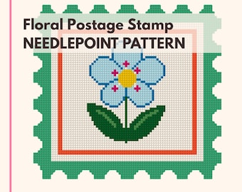 Flower Postage Stamp Groovy Funky Needlepoint Chart Digital Download Pattern Beginner Friendly Floral