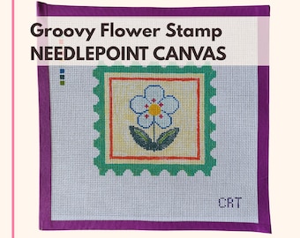 Groovy Flower Stamp 2/4 Needlepoint Canvas Hand Painted Easy Ornament Wall Hanging