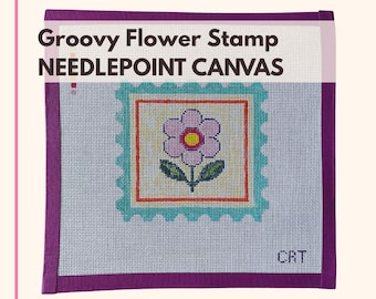 Groovy Flower Stamp 3/4 Needlepoint Canvas Hand Painted Easy Ornament Wall Hanging