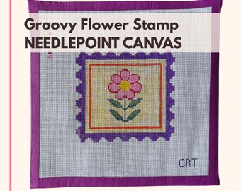 Groovy Flower Stamp 1/4 Needlepoint Canvas Hand Painted Easy Ornament Wall Hanging