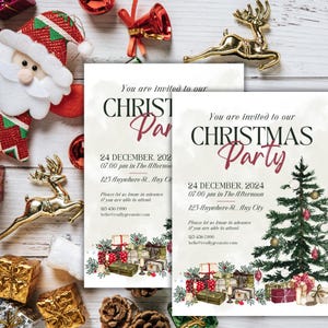 Cream Watercolor Christmas Party Invitation, Festive Holiday Invite, Elegant Xmas Event Card, Modern Winter Party Supplies
